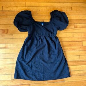 Black babydoll puff-sleeve dress